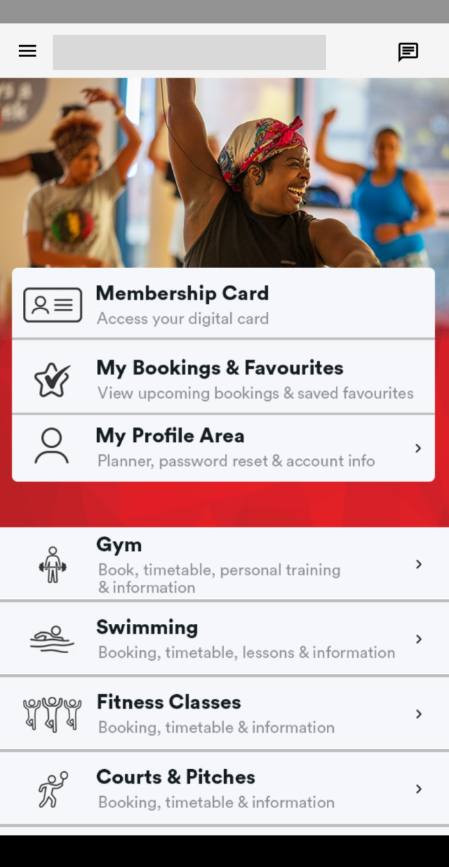Leisure Centre - Home Screen Design